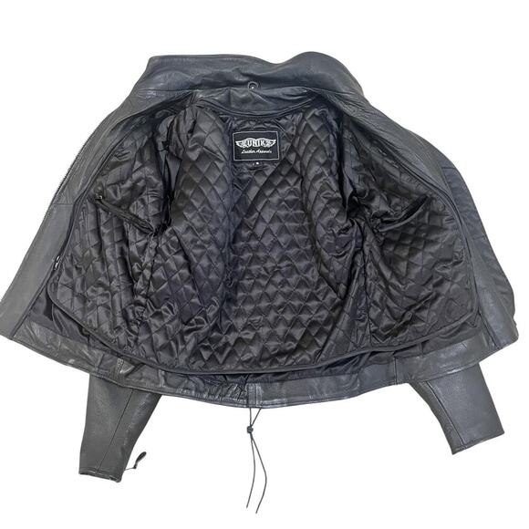 Unik Leather Jacket Womens Small Black Quilted Zip Off Lined Biker Moto Zip - Picture 9 of 15